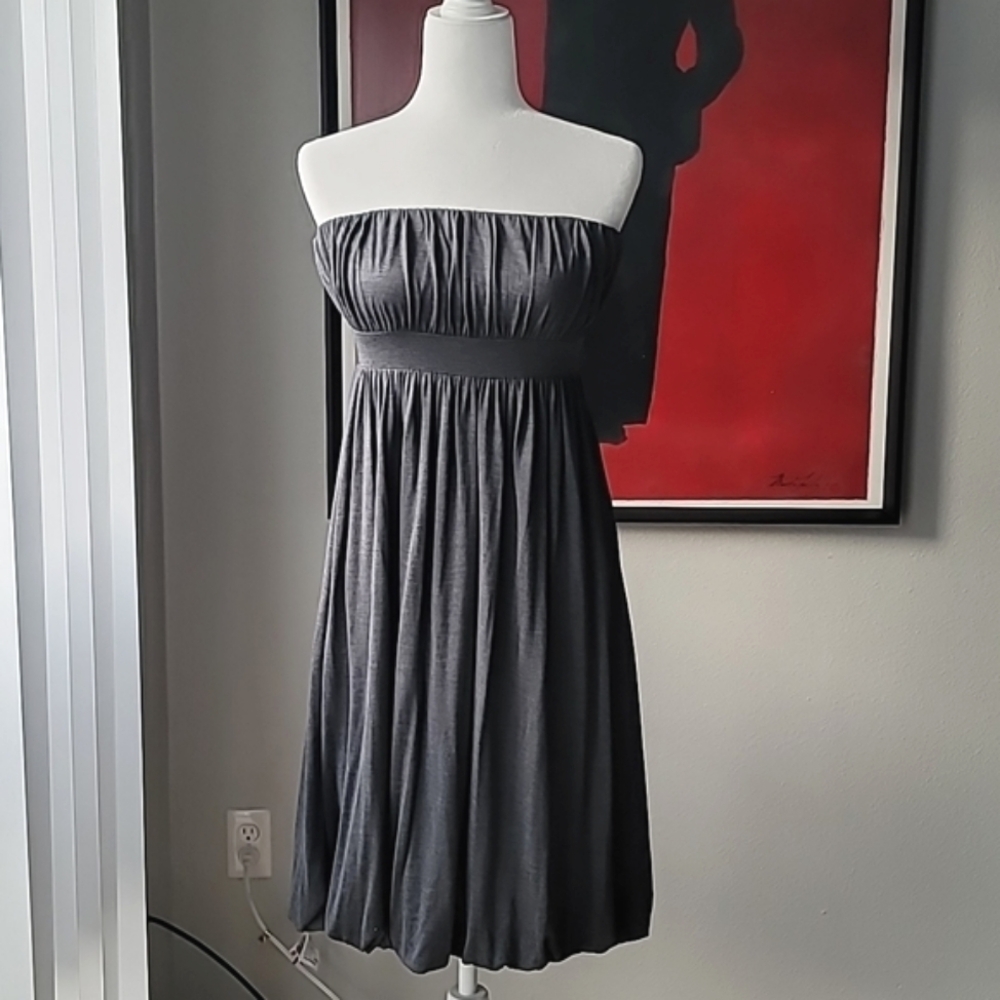 Banana Republic Silk Bubble Hem Strapless Mini Dress, Size 8, Color Grey